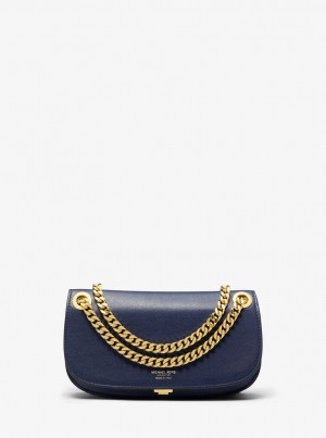 Michael Kors Christie Mini Leather Envelope Bag Debriyaj Çanta Kadın Lacivert | 871092-SRY