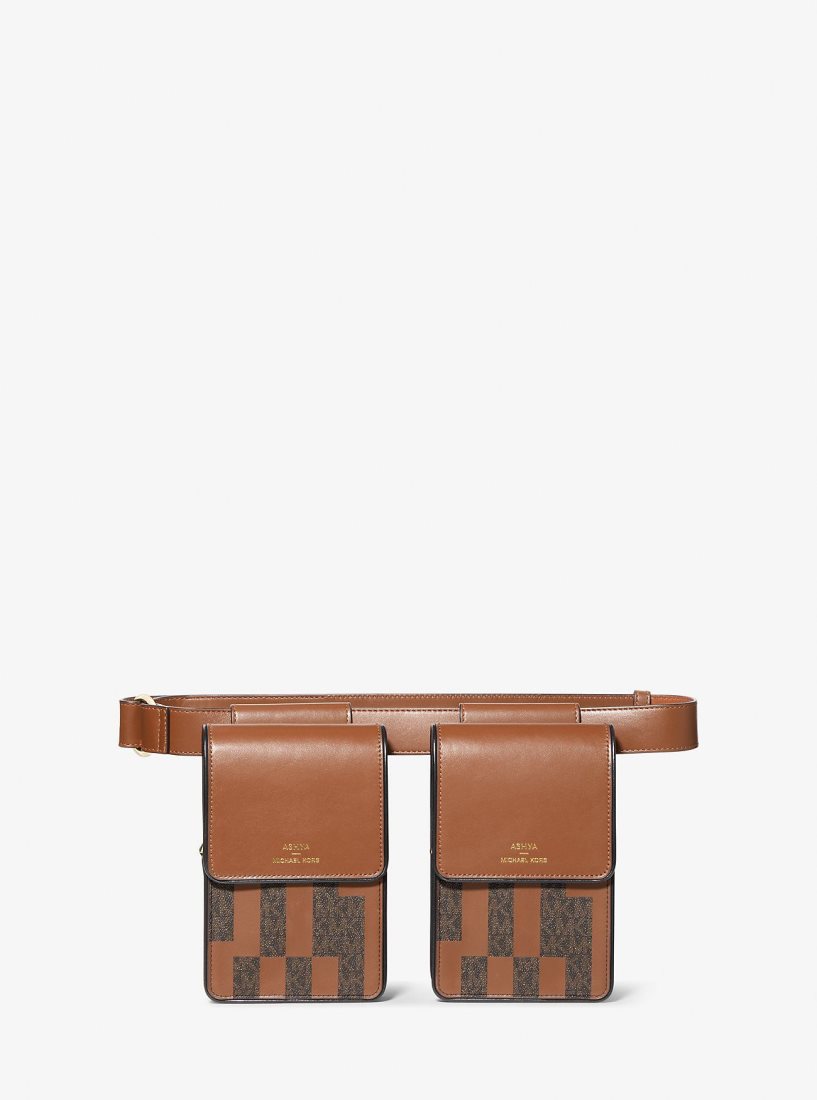 Michael Kors ASHYA X MICHAEL KORS Saga Signature And Leather Multi Bag Çapraz Çanta Kadın Kahverengi Renkli | 618037-IBE