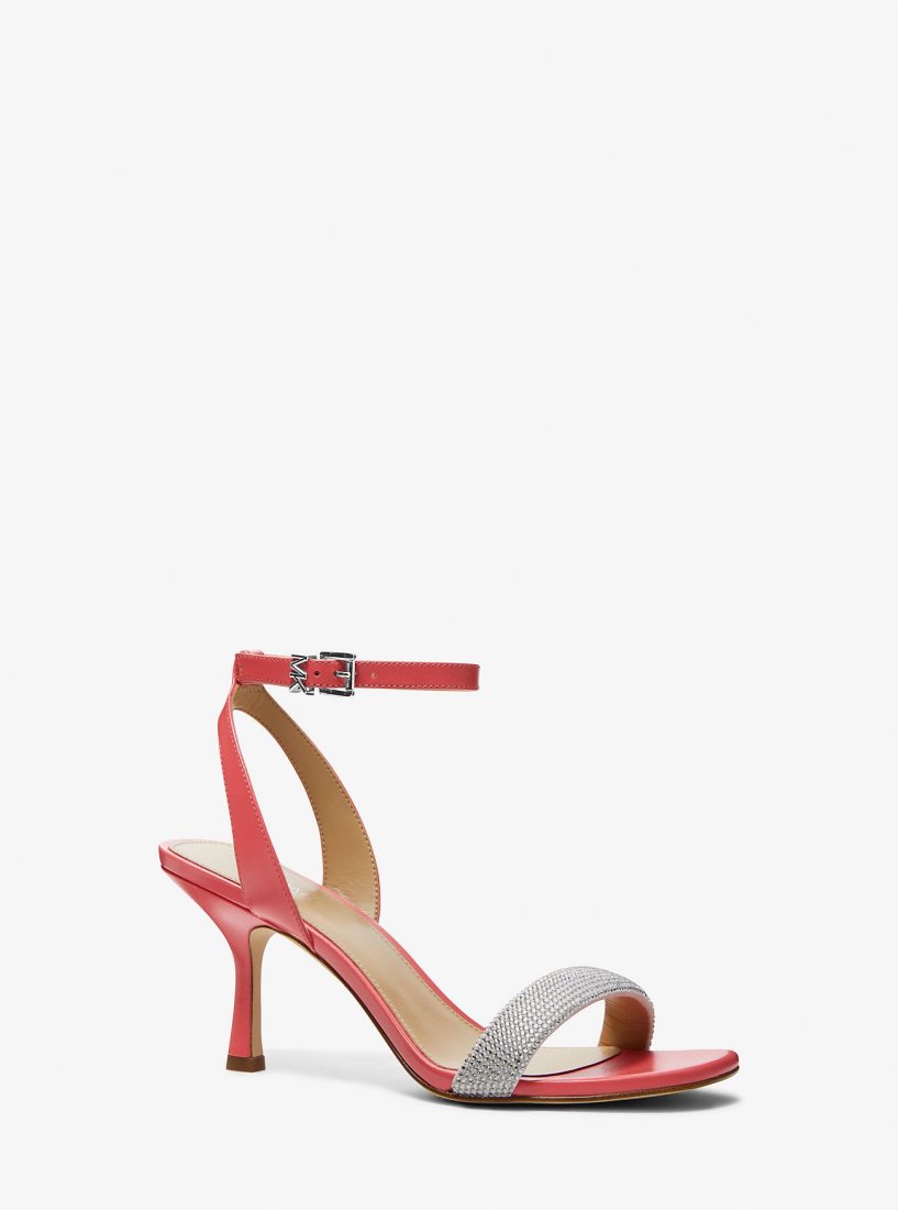 Michael Kors Carrie Embellished Leather Sandal Sandalet Kadın Dahlia | 176452-TOD