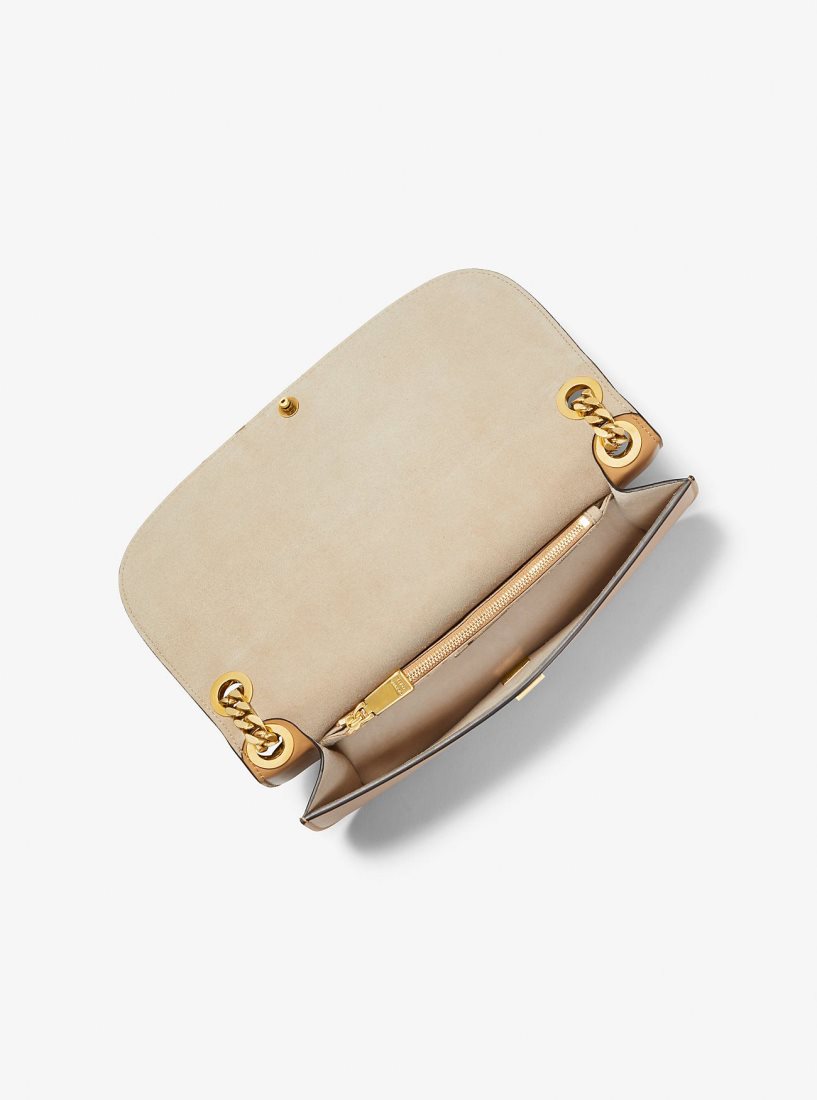 Michael Kors Christie Medium Leather Envelope Bag Debriyaj Çanta Kadın Kahverengi | 108967-MNA