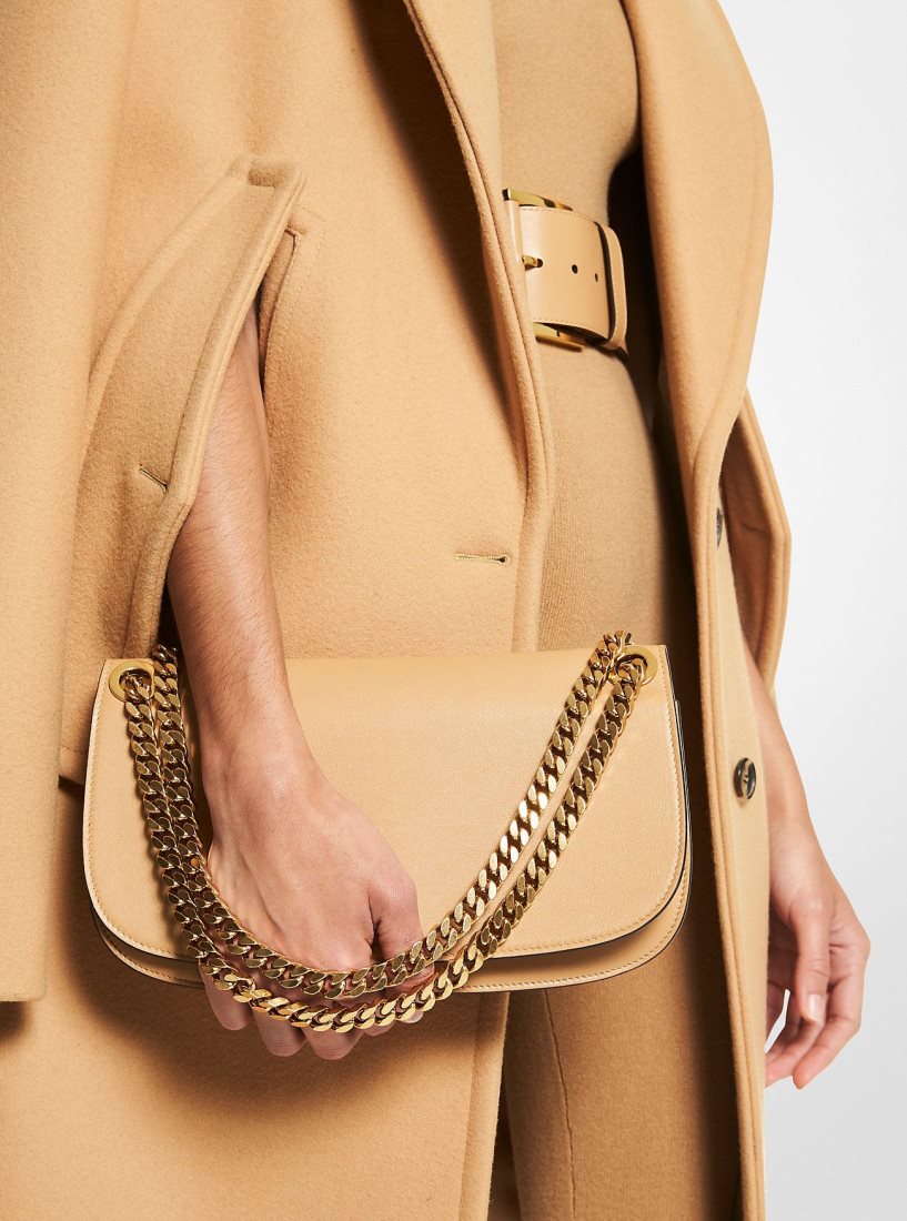 Michael Kors Christie Medium Leather Envelope Bag Debriyaj Çanta Kadın Kahverengi | 108967-MNA