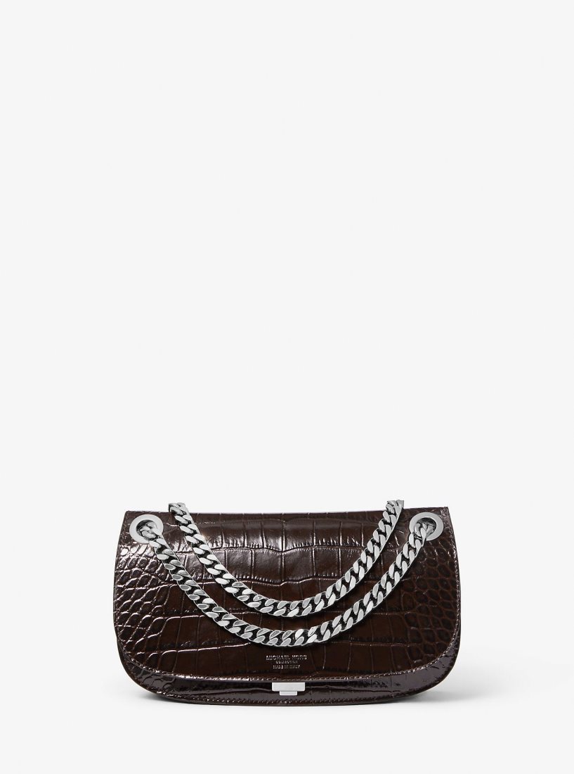 Michael Kors Christie Mini Crocodile Embossed Leather Envelope Bag Debriyaj Çanta Kadın Çikolata | 657430-FDU
