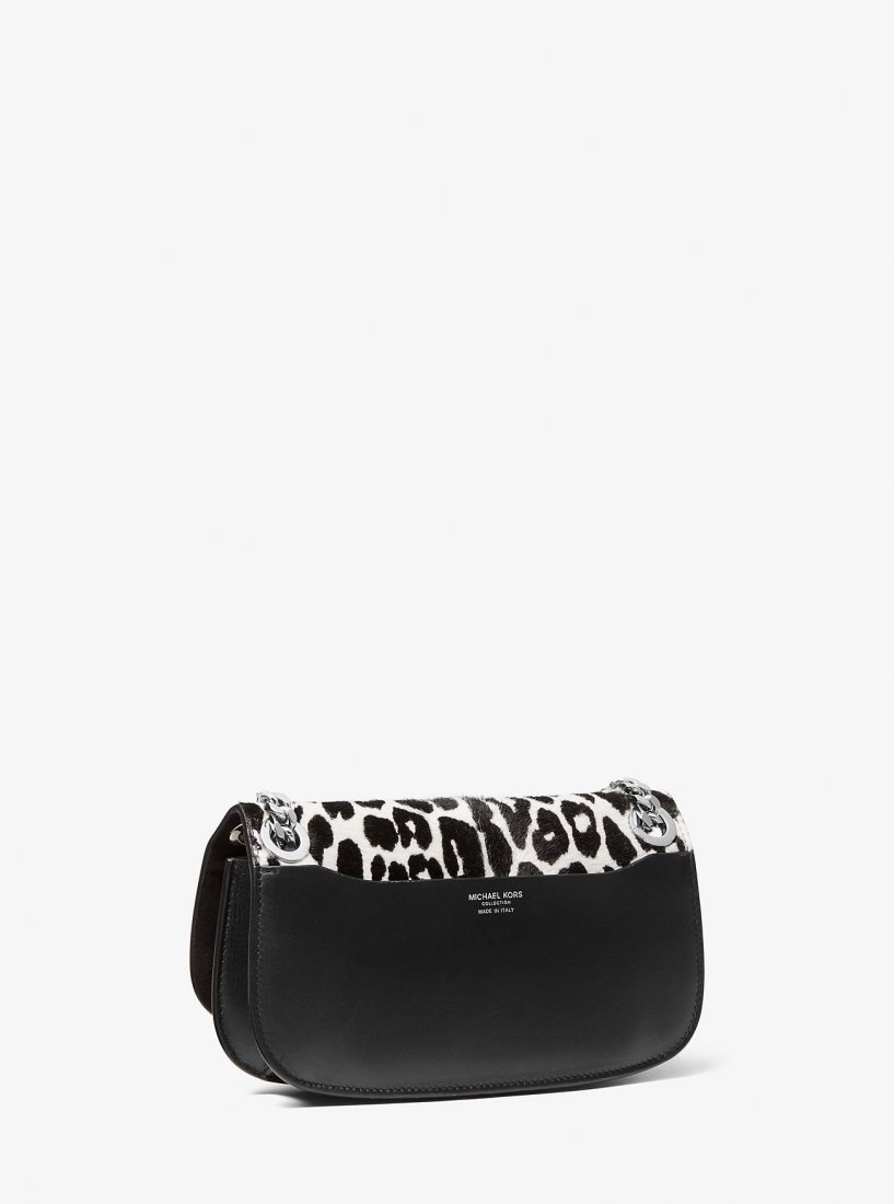 Michael Kors Christie Mini Leopard Print Calf Hair and Leather Envelope Bag Debriyaj Çanta Kadın Siyah Beyaz | 684012-WYP