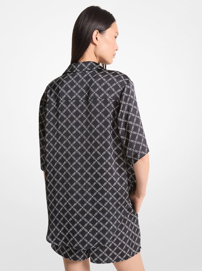 Michael Kors Empire Logo Print Satin Camp Shirt Üstler Kadın Siyah Beyaz | 098653-WYT