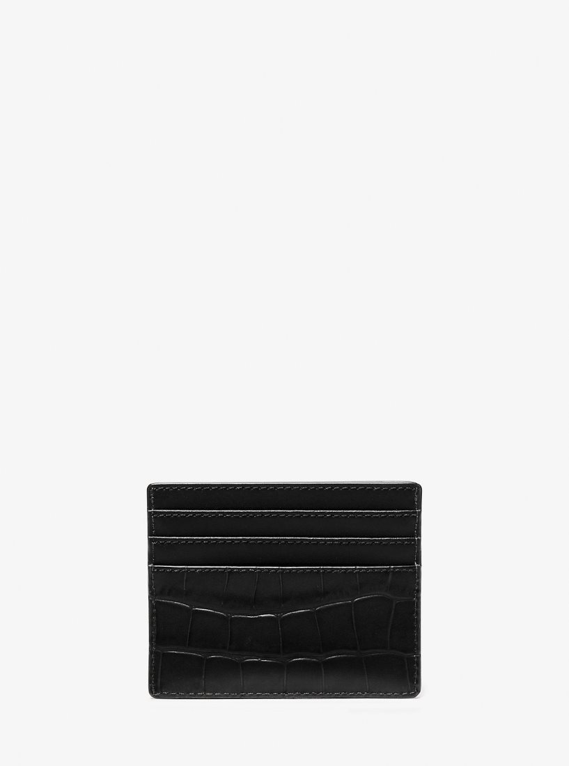 Michael Kors Hudson Crocodile Embossed Leather Tall Card Case Kart Kılıfı Erkek Siyah | 086241-RHB