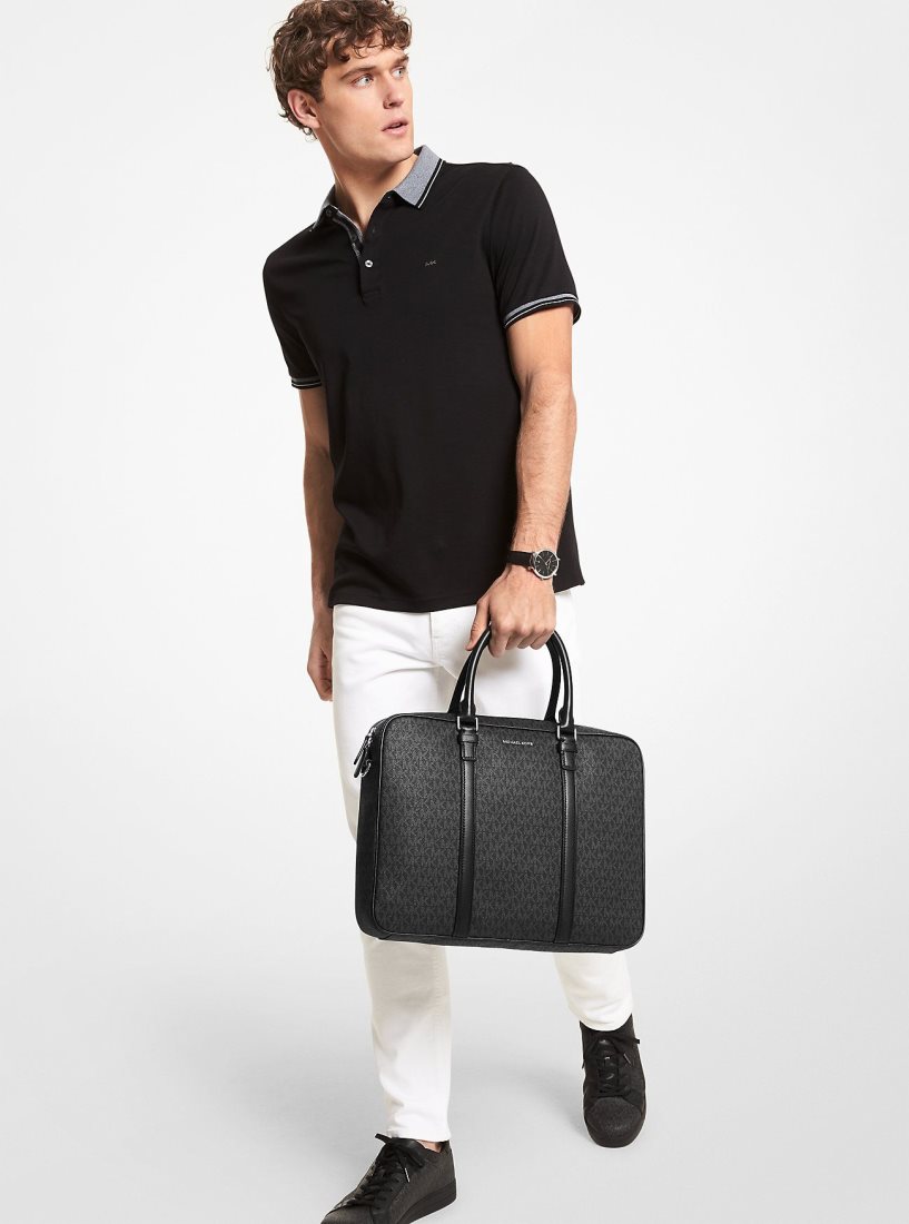 Michael Kors Hudson Logo Briefcase Totes Kadın Siyah | 035462-HYZ
