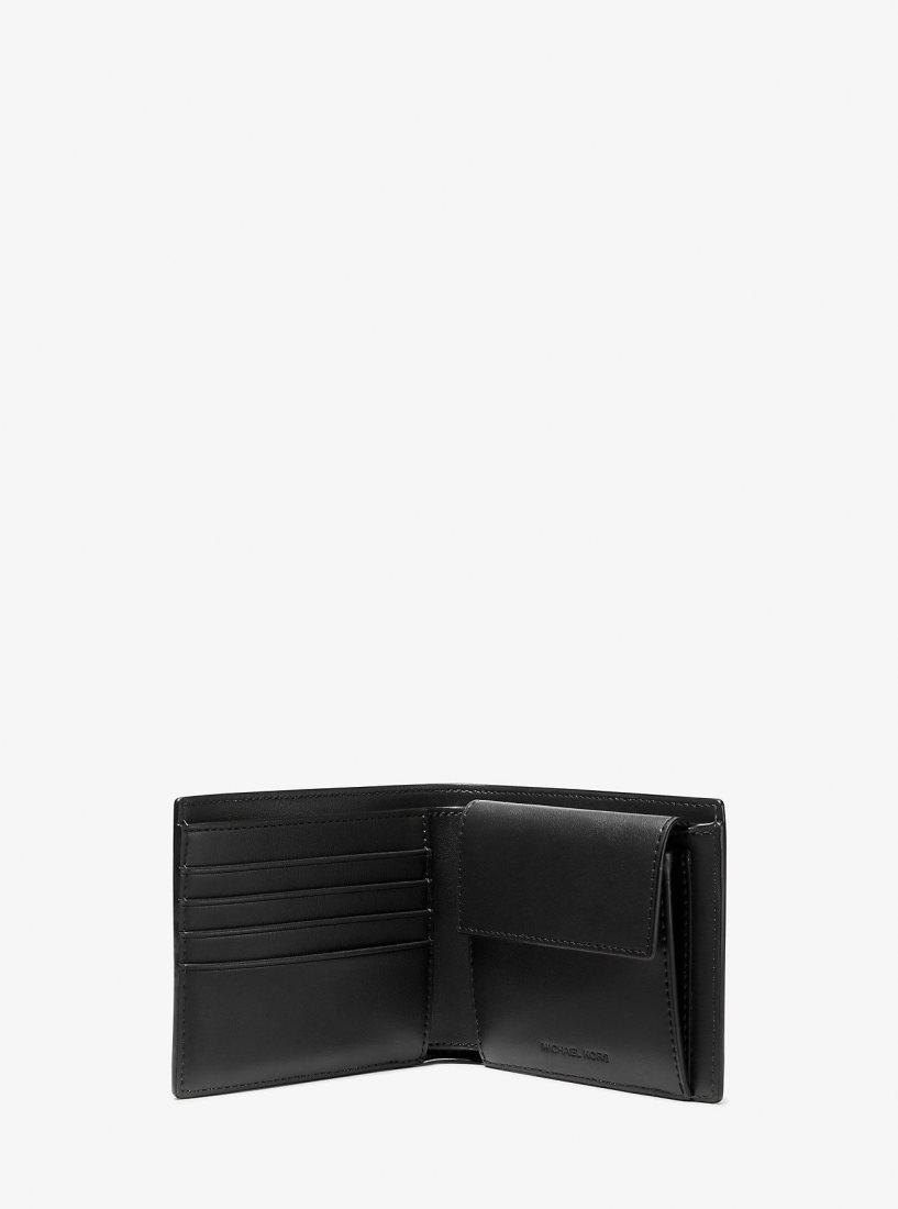Michael Kors Hudson Pebbled Leather Billfold Wallet With Coin Pouch Cüzdan Erkek Siyah | 398247-BJR