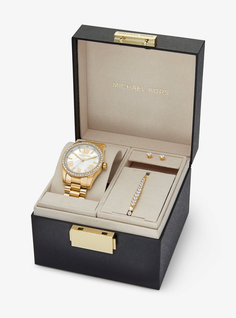 Michael Kors Lexington Pave Gold-Tone Watch and Jewelry Gift Set Gold-tone Kadın Altın | 893571-TOC