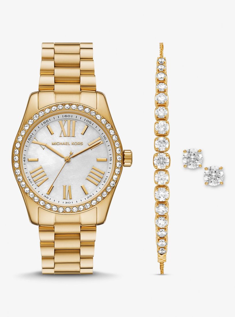 Michael Kors Lexington Pave Gold-Tone Watch and Jewelry Gift Set Gold-tone Kadın Altın | 893571-TOC
