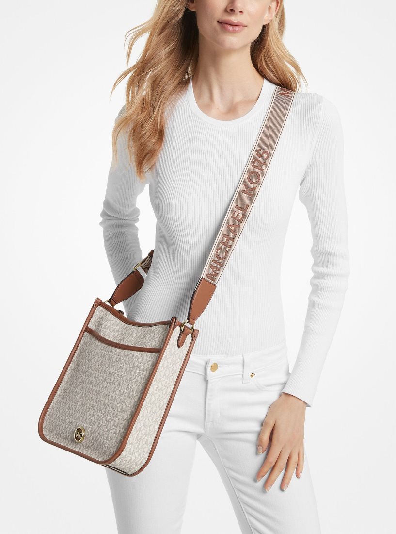 Michael Kors Luisa Large Signature Logo Messenger Bag Çapraz Çanta Kadın Açık Sarı | 846503-JUC
