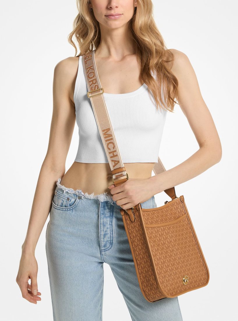 Michael Kors Luisa Large Signature Logo Messenger Bag Çapraz Çanta Kadın Pale Peanut | 152389-YNL