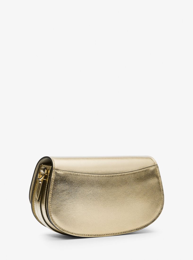 Michael Kors Mila Medium Metallic Leather Messenger Bag Çapraz Çanta Kadın Altın | 143902-REP