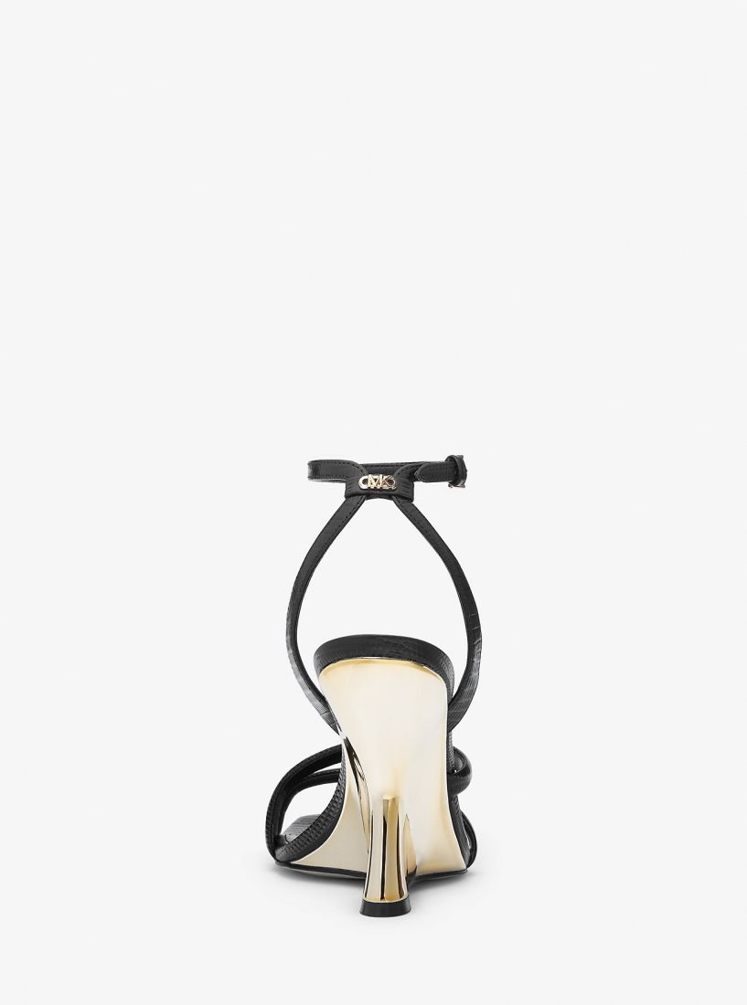 Michael Kors Nadina Lizard Embossed Leather Wedge Sandal Sandalet Kadın Siyah | 701953-BMC