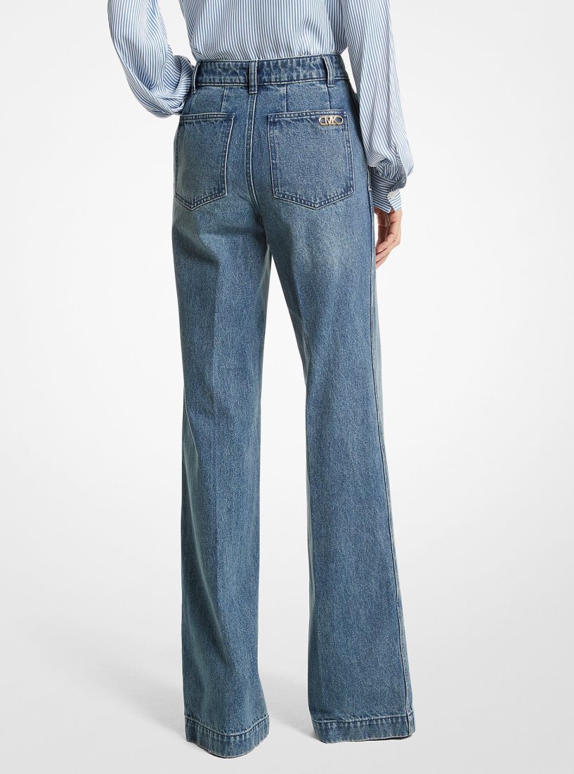 Michael Kors Pintucked Denim Wide-Leg Jeans Pantolon Kadın Mavi Açık Mavi | 816297-SVH