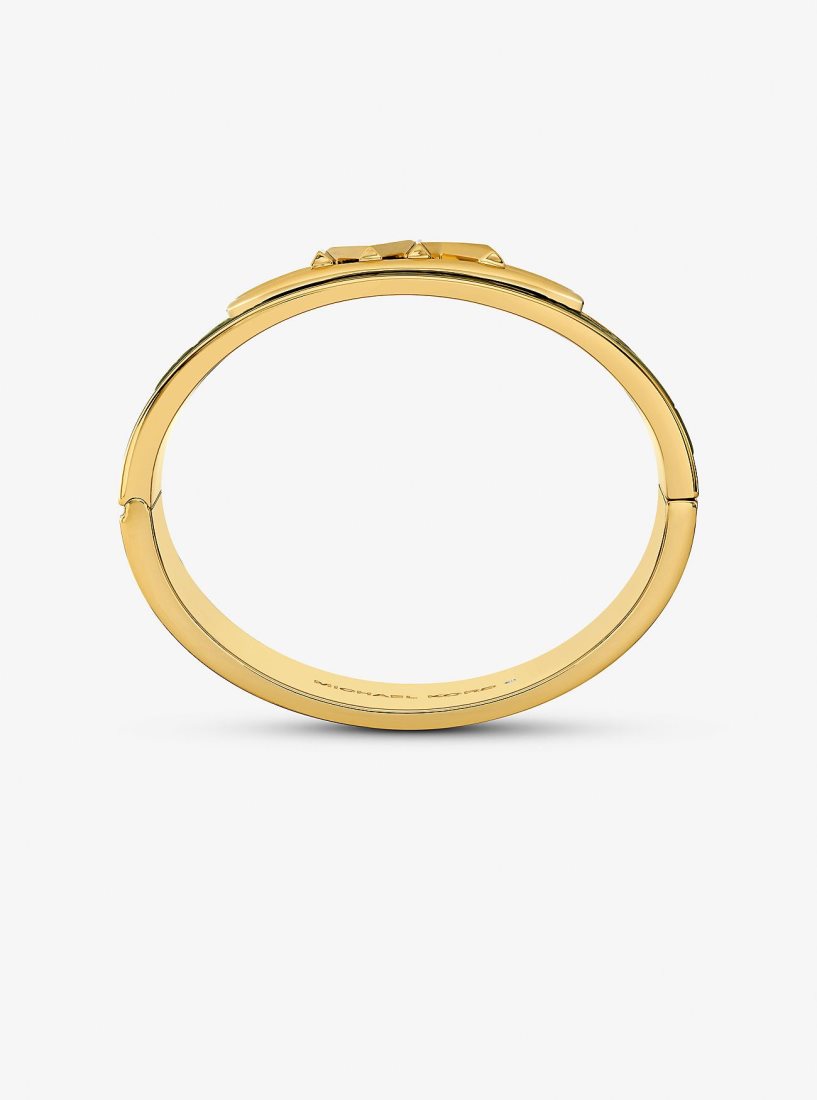 Michael Kors Precious Metal-Plated Brass and Crocodile Embossed Empire Logo Bangle Bilezik Kadın Yeşil | 264937-UKR