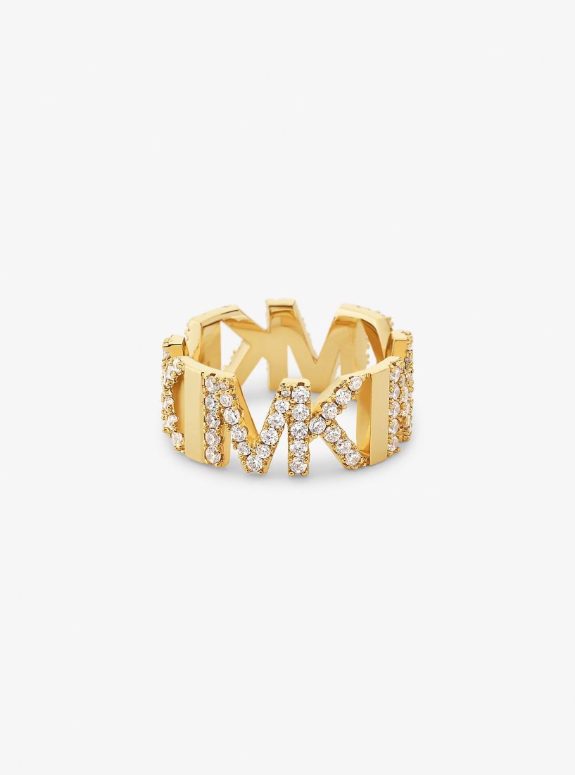 Michael Kors Precious Metal-Plated Brass Pave Logo Ring Yüzükler Kadın Altın | 490863-DYA