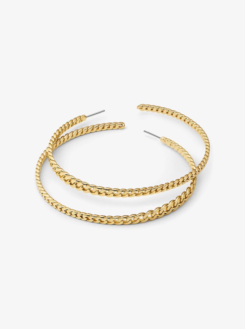 Michael Kors Precious Metal-Plated Brass Curb Link Hoop Earrings Küpe Kadın Altın | 574638-IMU