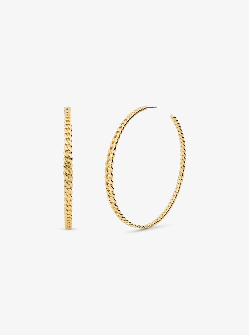 Michael Kors Precious Metal-Plated Brass Curb Link Hoop Earrings Küpe Kadın Altın | 574638-IMU
