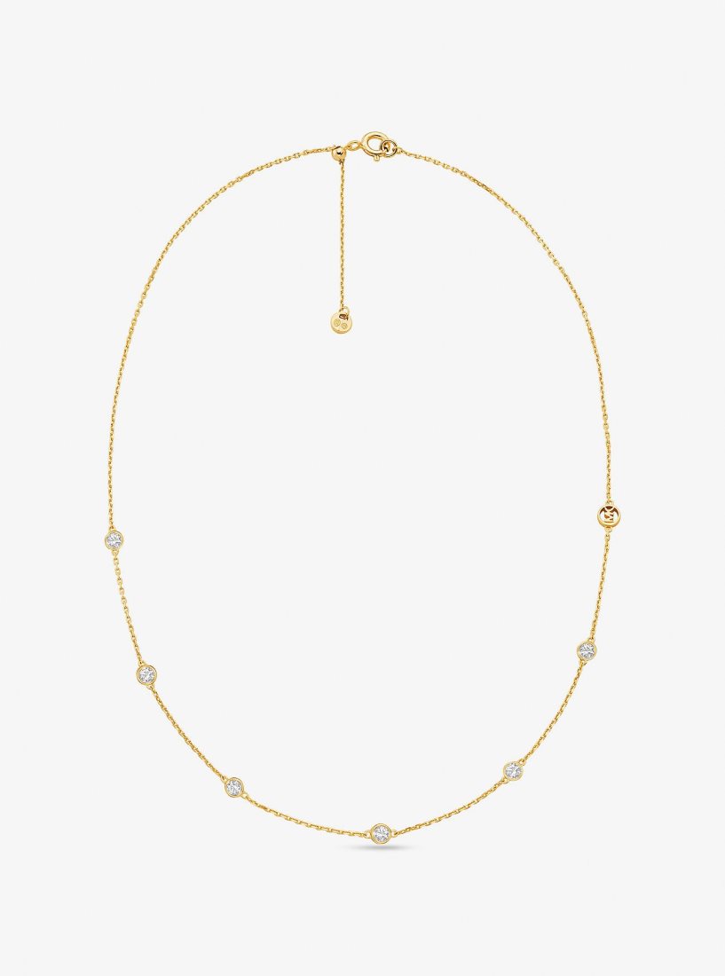 Michael Kors Precious Metal-Plated Sterling Silver Cubic Zirconia Necklace Kolye Kadın Altın | 685921-XRI