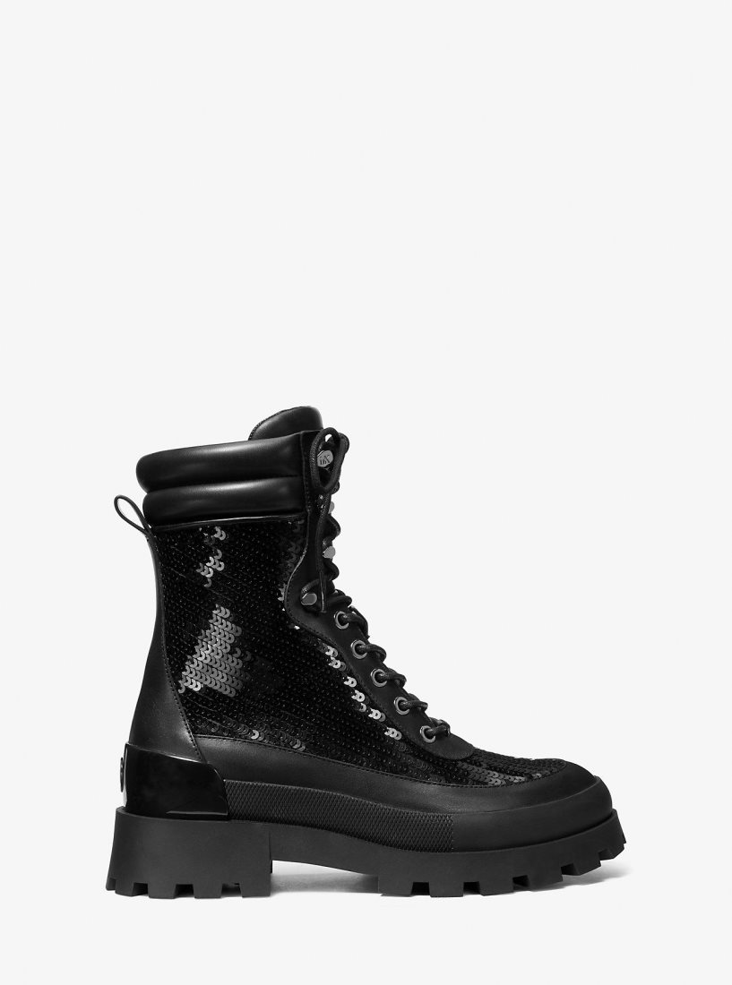 Michael Kors Rowan Embellished Leather Lace-Up Boot Kısa Bot Kadın Siyah | 045178-YSV