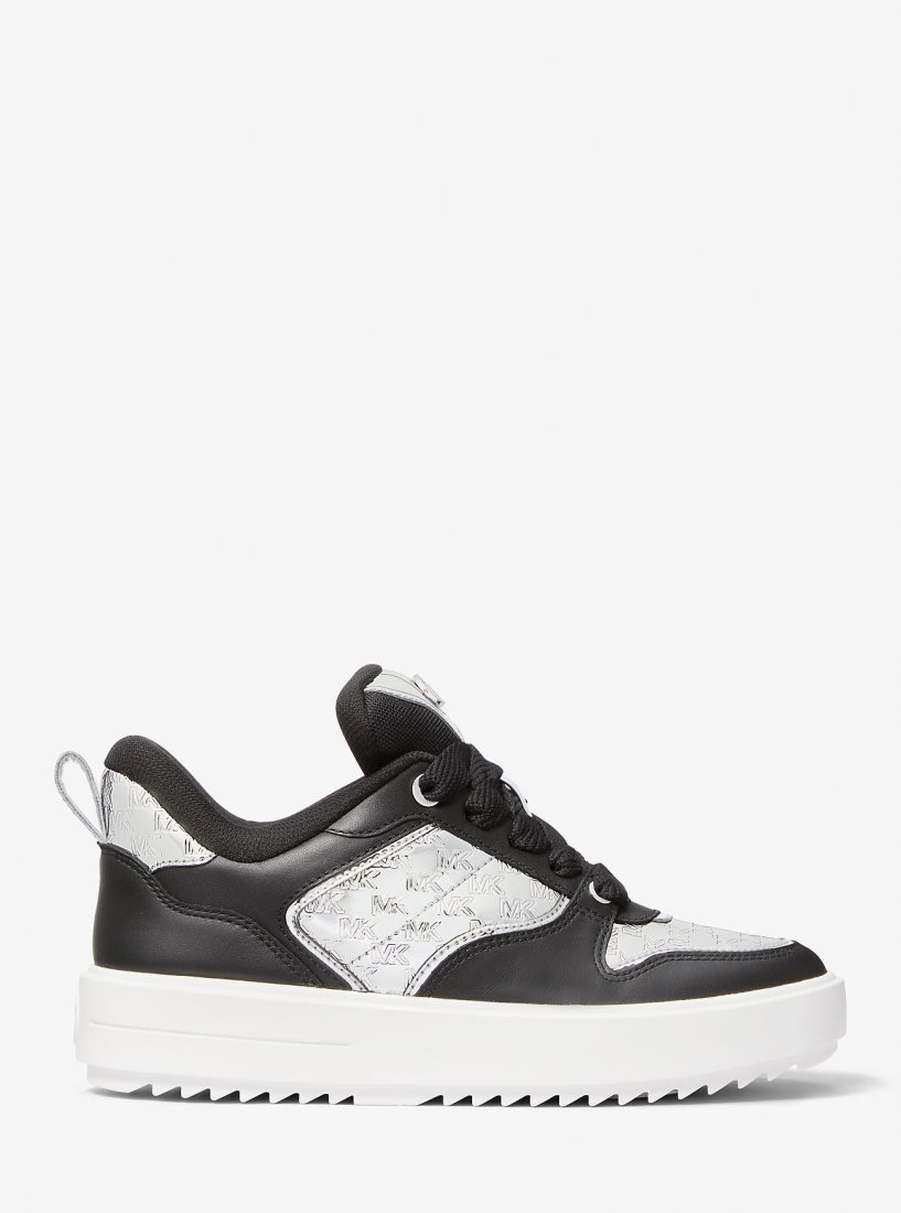 Michael Kors Rumi Leather and Logo-Embossed Metallic Platform Sneakers Spor Ayakkabı Kadın Gümüş | 253901-LCK