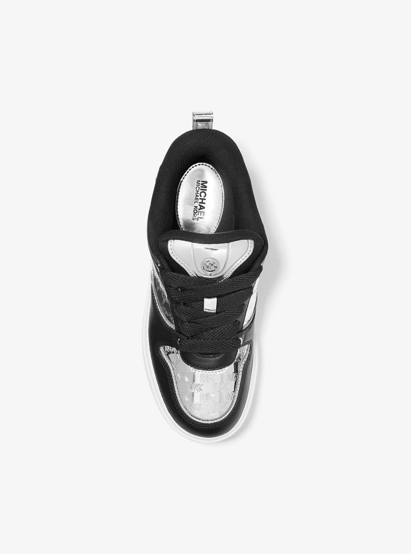 Michael Kors Rumi Leather and Logo-Embossed Metallic Platform Sneakers Spor Ayakkabı Kadın Gümüş | 253901-LCK