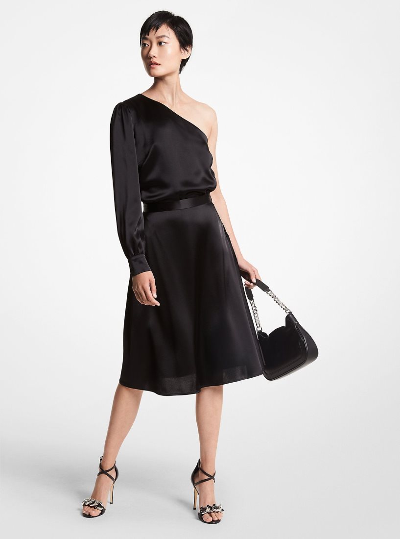 Michael Kors Satin One-Shoulder Top Üstler Kadın Siyah | 752963-QAE