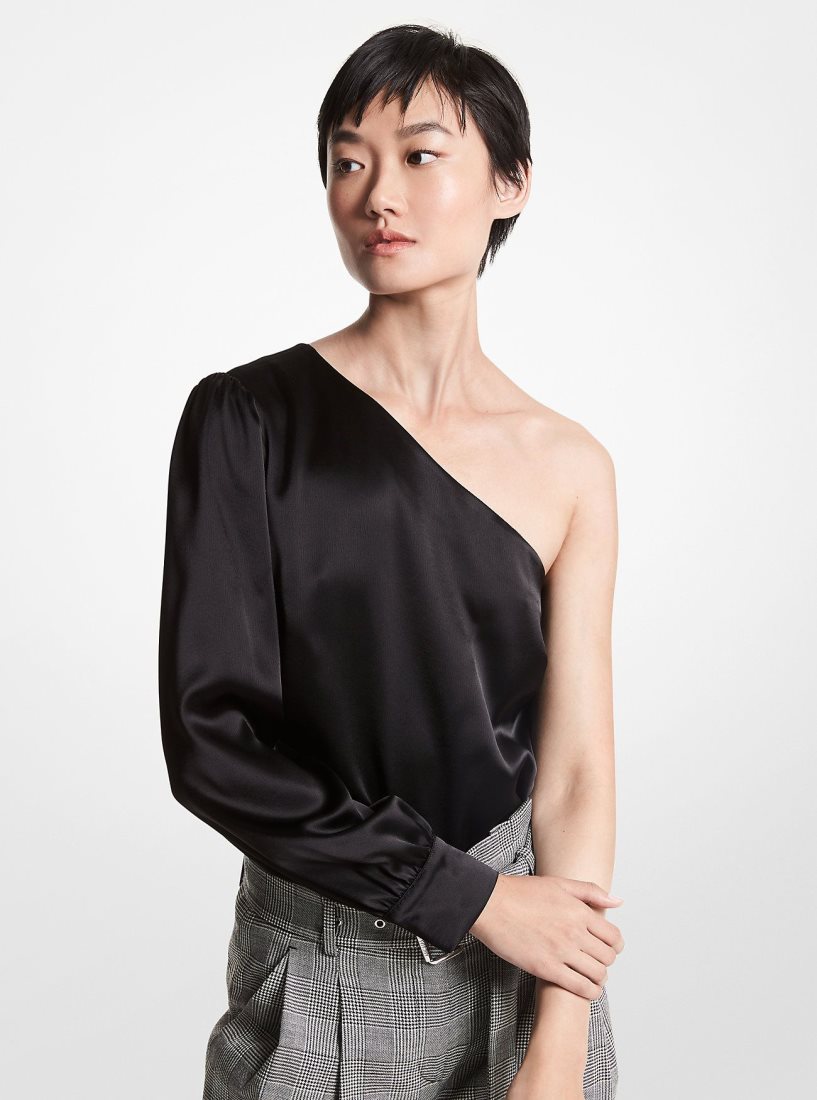 Michael Kors Satin One-Shoulder Top Üstler Kadın Siyah | 752963-QAE