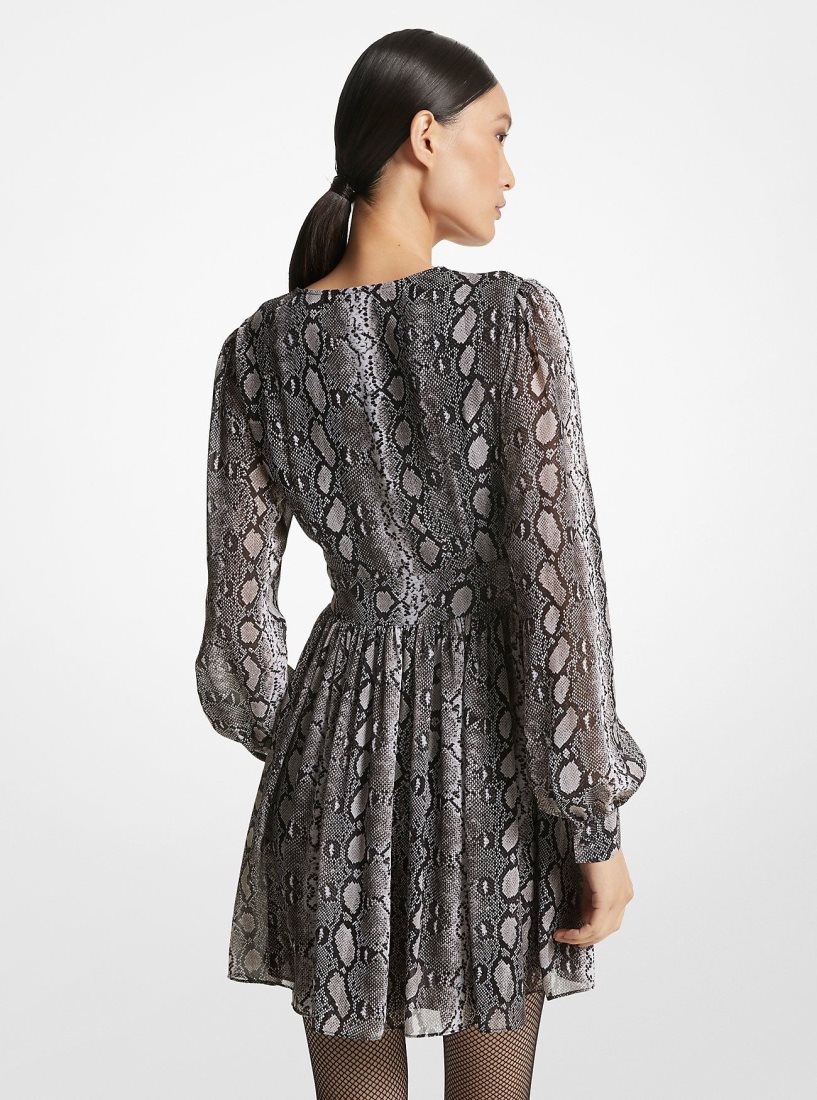 Michael Kors Snake Print Georgette V-Neck Dress Elbise Kadın Siyah | 672413-ZGD