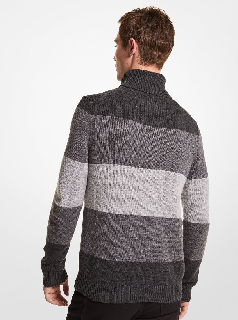 Michael Kors Striped Nylon Blend Turtleneck Sweater Kazak Erkek Gri | 857192-HUR