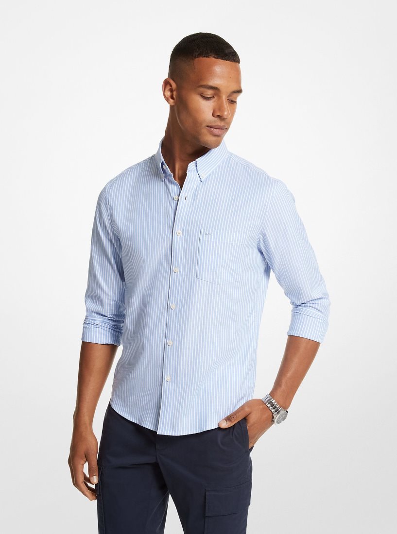 Michael Kors Striped Stretch Cotton Shirt Gömlek Erkek Mavi | 502138-MQB