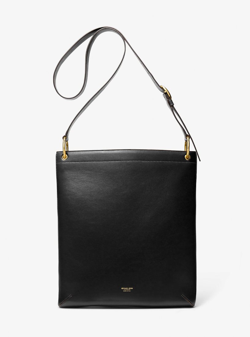 Michael Kors Tate Large Leather Messenger Bag Totes Kadın Siyah | 608492-OTG