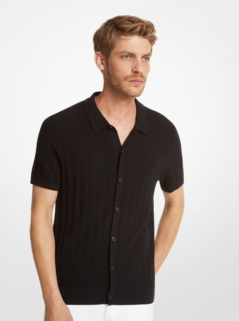 Michael Kors Textured Cotton Blend Shirt Gömlek Erkek Siyah | 310297-KMF