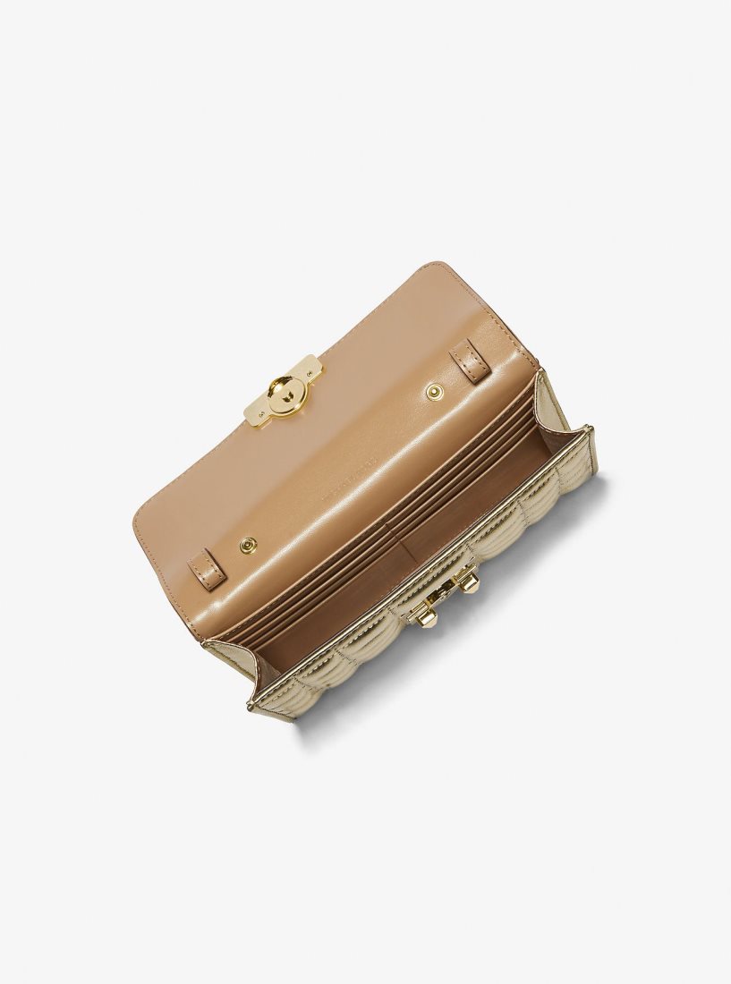 Michael Kors Tribeca Large Metallic Leather Convertible Crossbody Bag Çapraz Çanta Kadın Altın | 906854-RHX