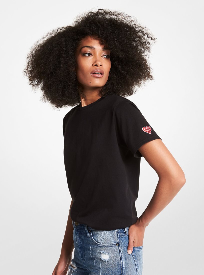 Michael Kors Watch Hunger Stop LOVE Organic Cotton Unisex T-Shirt Tişört Kadın Siyah | 732645-AQG