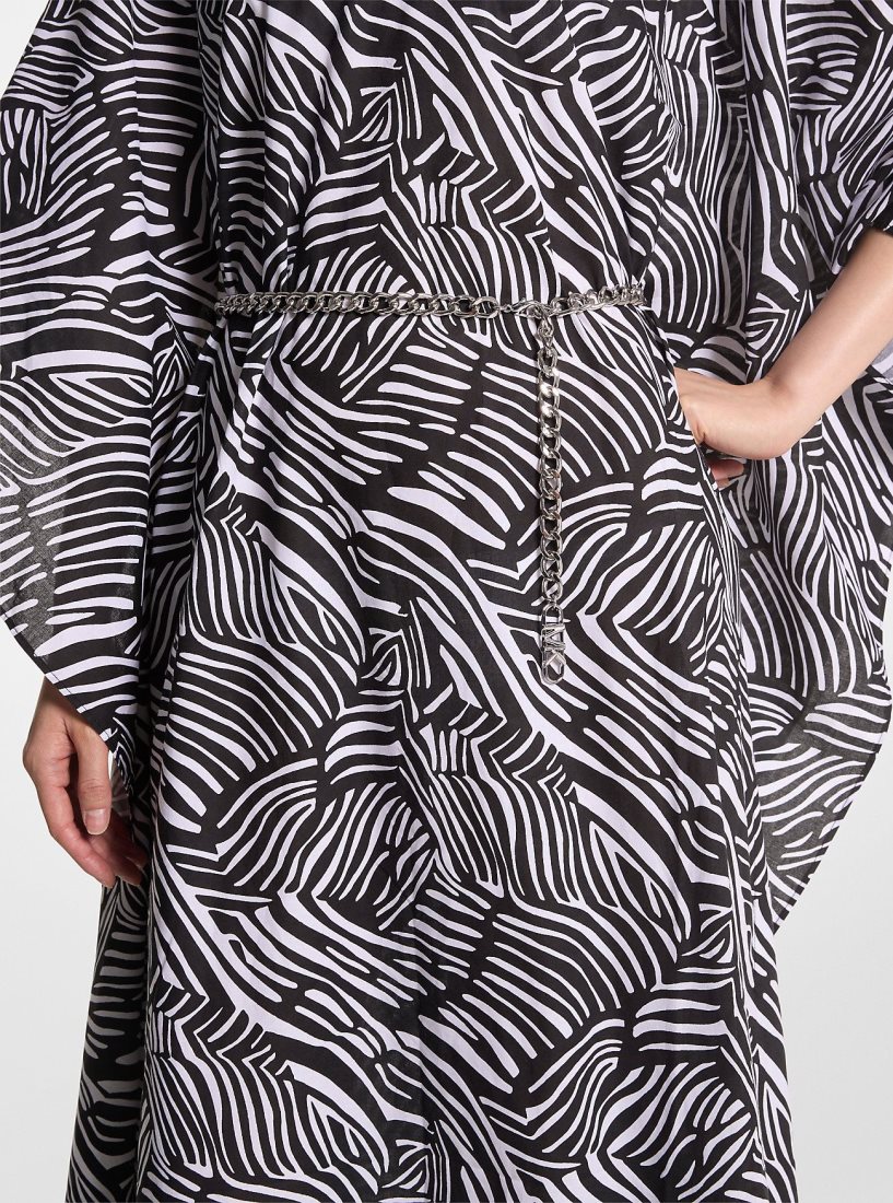 Michael Kors Zebra Organic Cotton Lawn Caftan Dress Elbise Kadın Siyah Beyaz | 590876-RSB