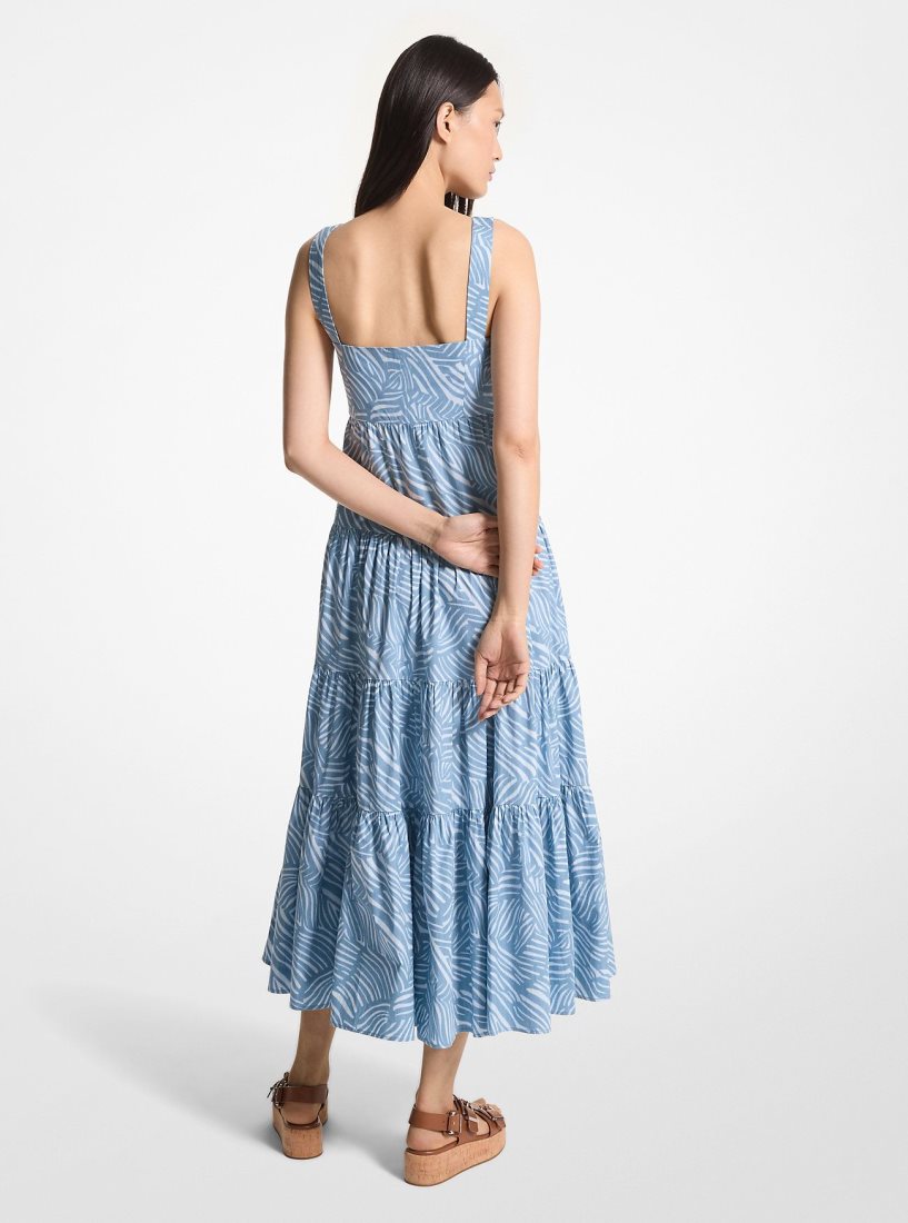 Michael Kors Zebra Print Stretch Organic Cotton Poplin Dress Elbise Kadın Chambray | 046721-WDL